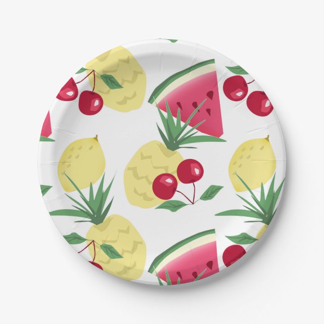 Bright fruits and berries on white.  paper plate (Front)