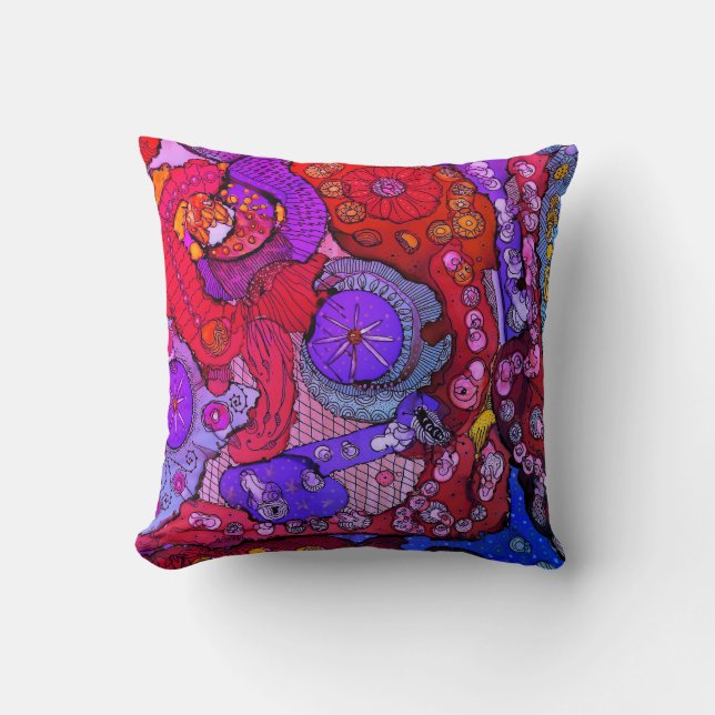 Bright Fuchsia, Orange and Blue Abstract  Pillow (Front)