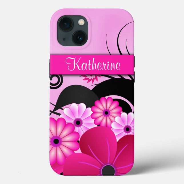 Bright Fuchsia Pink Floral Hibiscus Flowers Tough Case-Mate iPhone Case (Back)