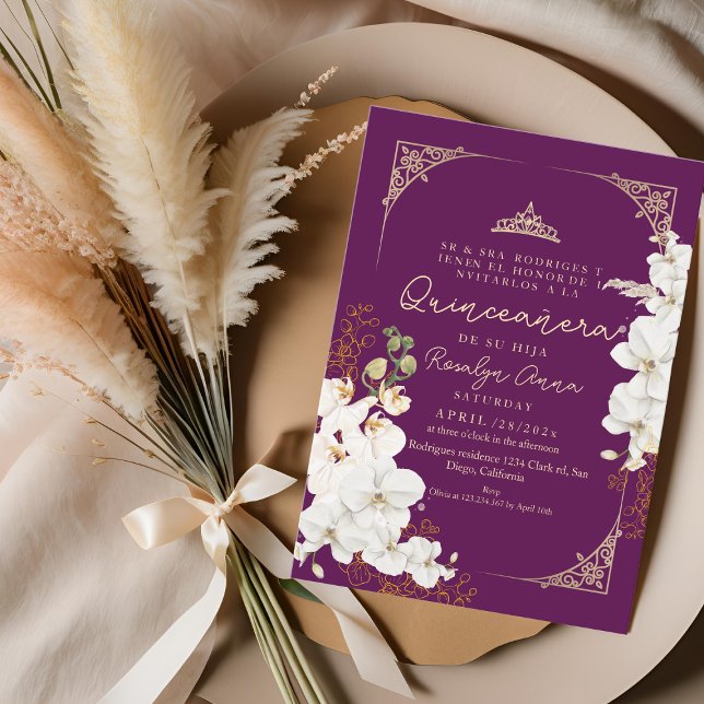 Bright Fuchsia Pink Orchids Princess Quinceañera  Invitation (Creator Uploaded)