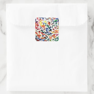 Bright Fun Artistic Blue Red Yellow Abstract Paint Square Sticker