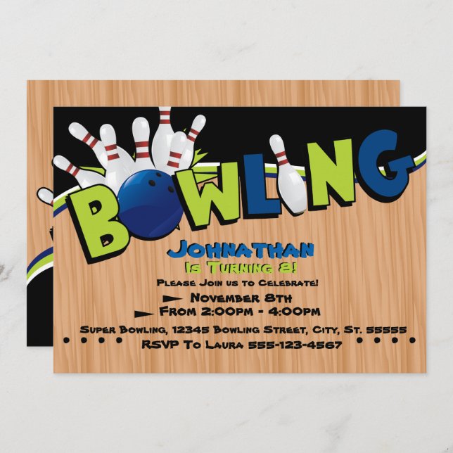 Bright & Fun Bowling Birthday Invitations (Front/Back)