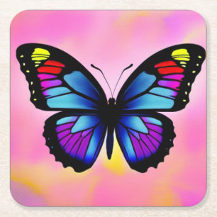 bright fun butterfly square paper coaster
