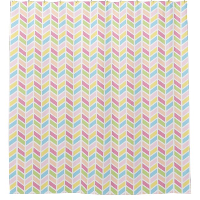 Bright Fun Cheery Herringbone Pattern Design Shower Curtain (Front)