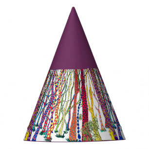bright fun crazy forest watercolour party hat