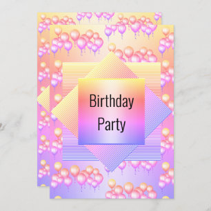 Bright Fun Rainbow Colour Balloon All Occassion Invitation