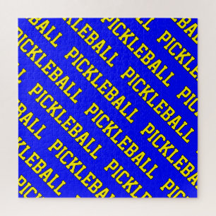 Bright Fun Vivid Yellow Blue Tiled PICKLEBALL Text Jigsaw Puzzle
