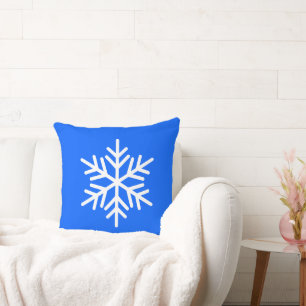 Bright Fun White Alpine Snowflake On Royal Blue Cushion