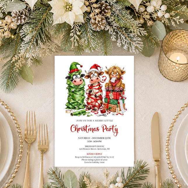 Bright Funny Cows Red Green Christmas Party Invite (Bright Funny Cows Red Green Christmas Party Invitation

)