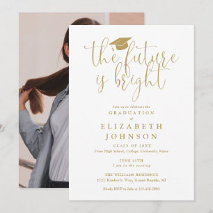 Bright Future Gold Script Photo Graduation Party Invitation