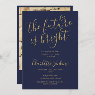 Bright Future Gold Script Photo Graduation Party Invitation