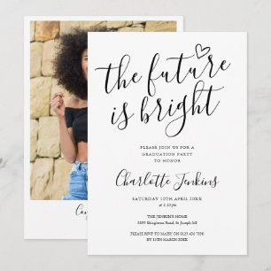Bright Future Script Heart Photo Graduation Party Invitation