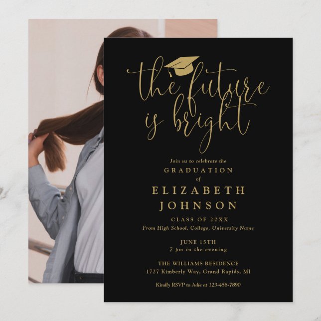 Bright Future Script Photo Graduation Party Invitation (Front/Back)