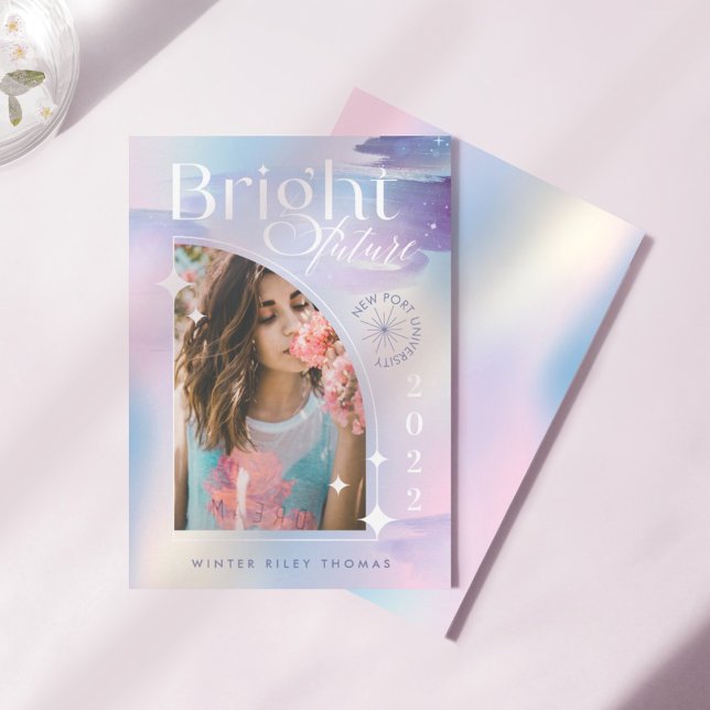 Bright Future Starry Iridescent Pastel Grad Photo Invitation (Creator Uploaded)