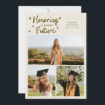 Bright Future Stars Multi Photo Cream Grad Announcement<br><div class="desc">Modern and whimsical graduation announcement photo card featuring 3 photos on the front with a text that says "Honoring a bright future." Add the graduate's name,  information,  and message to personalize this card. Cream background.</div>