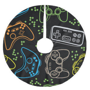 Bright gaming joysticks: cool pattern. brushed polyester tree skirt