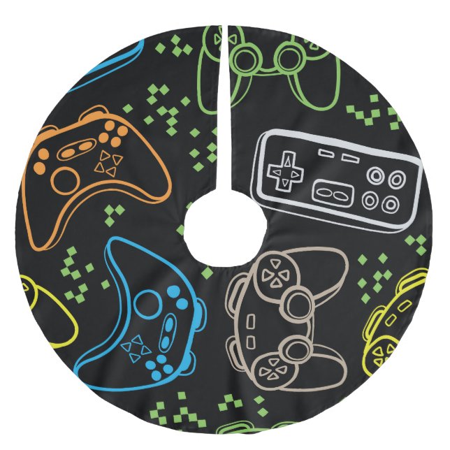 Bright gaming joysticks: cool pattern. brushed polyester tree skirt (Front)