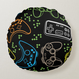 Bright gaming joysticks: cool pattern. round cushion