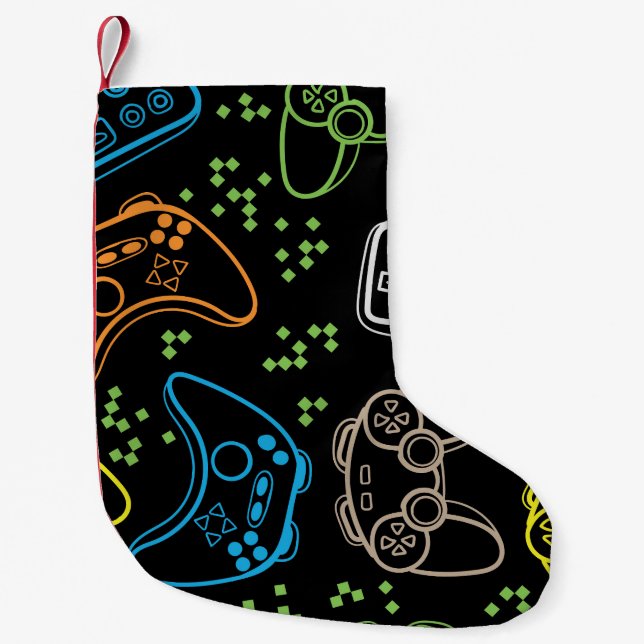 Bright gaming joysticks: cool pattern. small christmas stocking (Front)