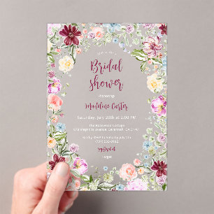 Bright Garden Floral Bridal Shower Acrylic Invitations