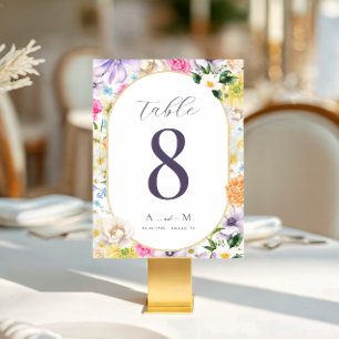 Bright Garden Floral Chic Monogram Elegant Wedding Table Number