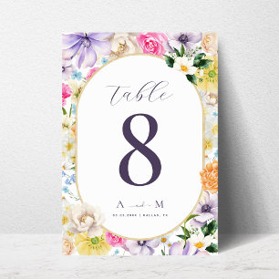 Bright Garden Floral Chic Monogram Elegant Wedding Table Number