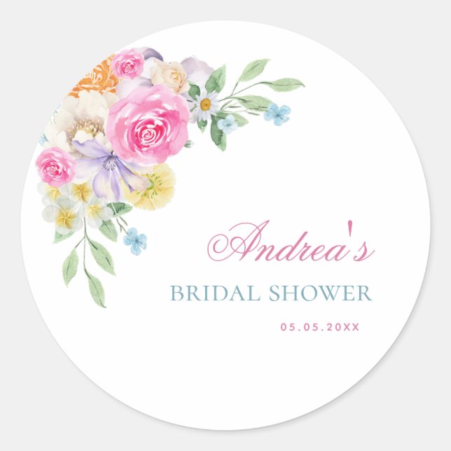 Bright Garden Floral Sporing Summer Bridal Shower Classic Round Sticker (Front)