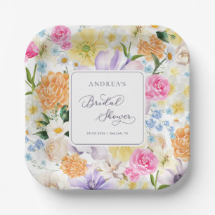 Bright Garden Floral Spring Summer Bridal Shower Paper Plate