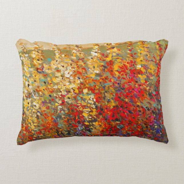 Bright Garden Mural of Spring Wildflowers Decorative Cushion (Front)