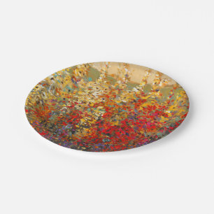 Bright Garden Mural of Spring Wildflowers Paper Plate