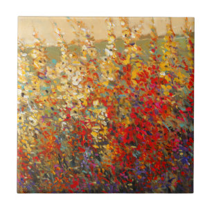 Bright Garden Mural of Spring Wildflowers Tile