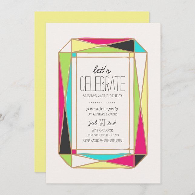 Bright Gem Birthday Party Invitation (Front/Back)
