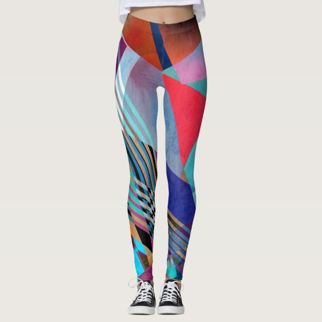 Bright Geometric: Colourful Abstract Background Leggings (Front)