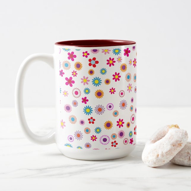 Bright Geometric Floral 2 Tone LG Mug (With Donut)