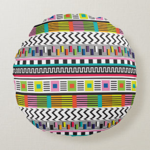 Bright Geometric Lines: Abstract Seamless. Round Cushion