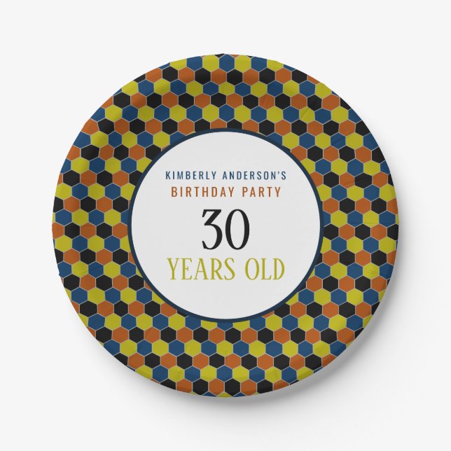 Bright Geometric Pattern, Modern Birthday Party Paper Plate (Front)