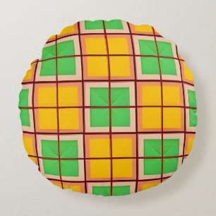 Bright Geometric Pattern with Symmetrical Shapes Round Cushion