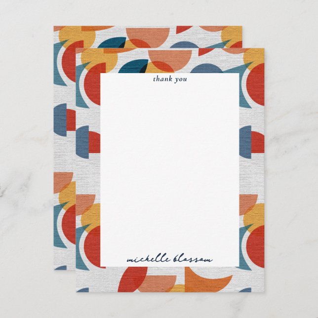 Bright Geometric Retro Abstract Midcentury Modern Thank You Card (Front/Back)