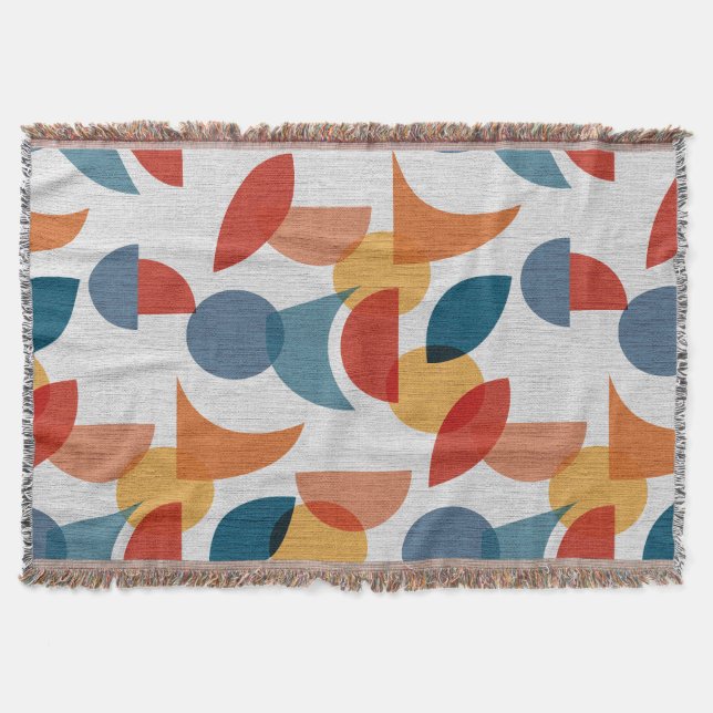 Bright Geometric Retro Abstract Midcentury Modern Throw Blanket (Front)