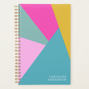 Bright Geometric Sunburst Shapes Blue Personalised Planner