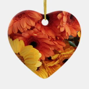 Bright Gerbera Flowers, Orange Yellow, Flora Ceramic Tree Decoration