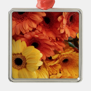 Bright Gerbera Flowers, Orange Yellow, Flora Metal Tree Decoration