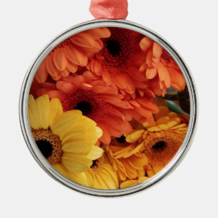 Bright Gerbera Flowers, Orange Yellow, Flora Metal Tree Decoration
