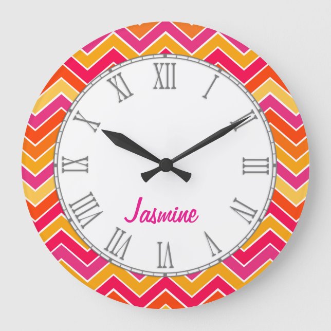 Bright girls chevron zigzag name wall clock (Front)