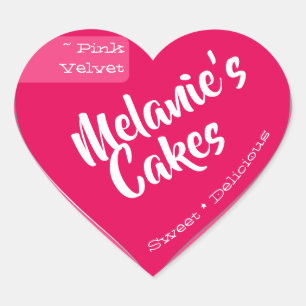 Bright Girly Pink Custom Bakery Cake Packaging Heart Sticker