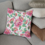 Bright Girly Pink Flowers Pattern Cushion<br><div class="desc">Elegant bright girly pink flowers and green leafs seamless pattern. Changeable white background.</div>