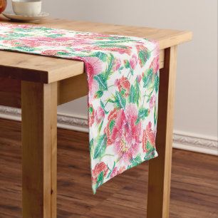 Bright Girly Pink Flowers Pattern Short Table Runner