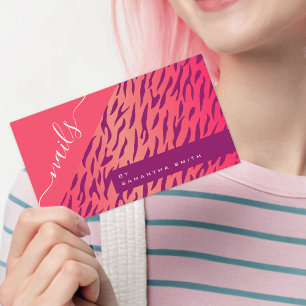 Bright Girly Pink Tiger Zebra Stripes Animal Print Business Card