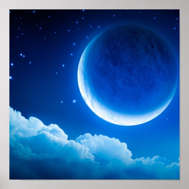Bright Glowing Crescent Moon Poster (Front)