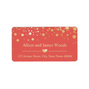 Bright Gold Confetti Dots Coral Orange Wedding Label